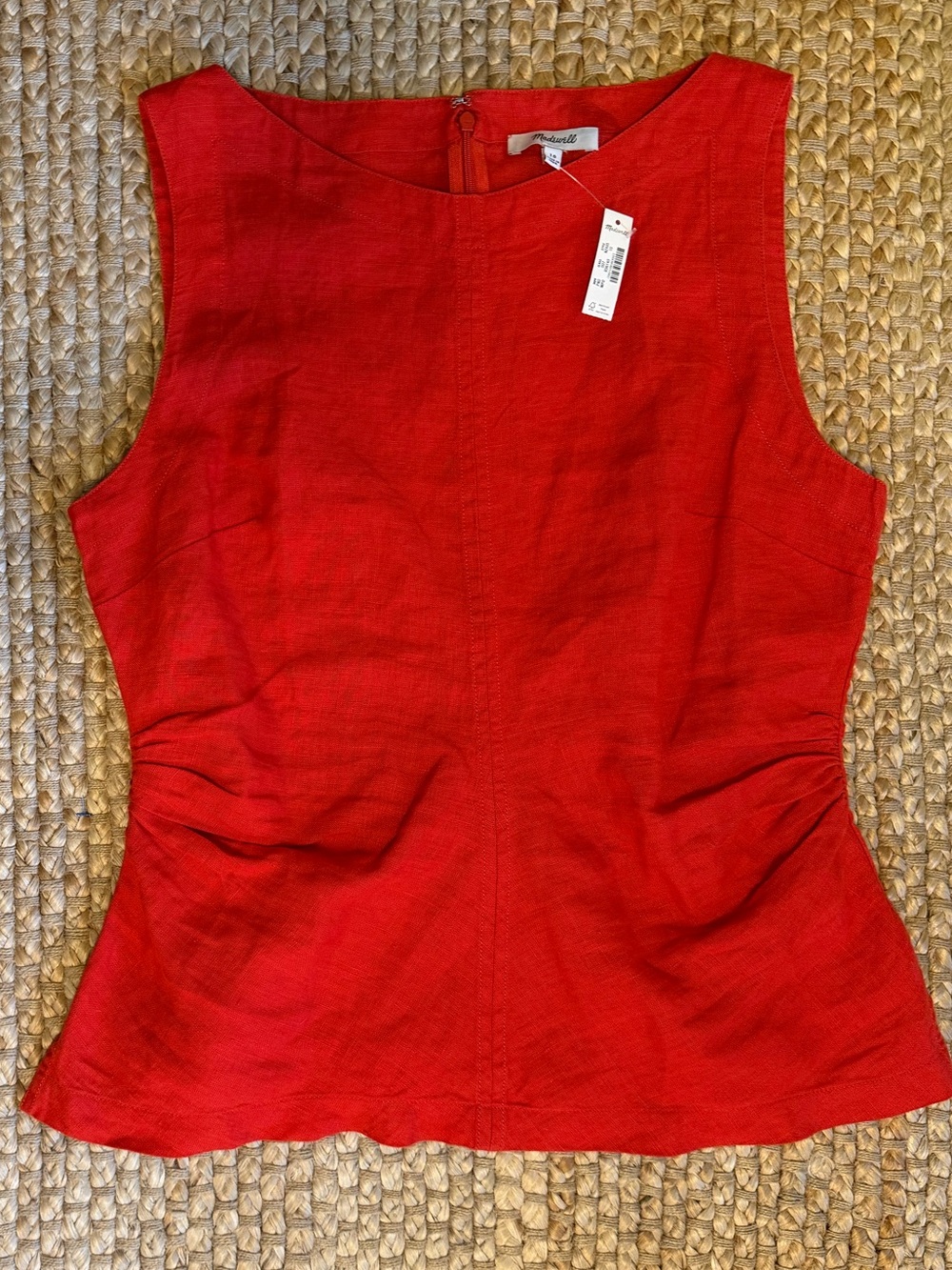 NWT Cinched Boatneck Sleeveless Top in 100% Linen Sz 10
